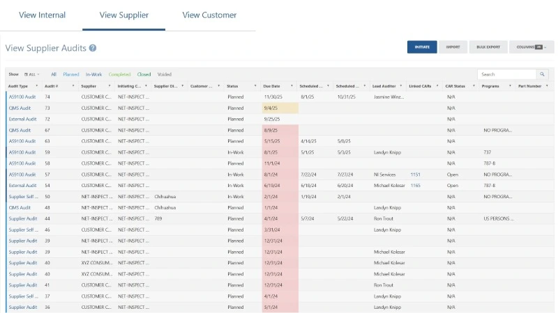 Image of Net-Inspect Quality Audit Management Software, views for internal, supplier, and customer audits